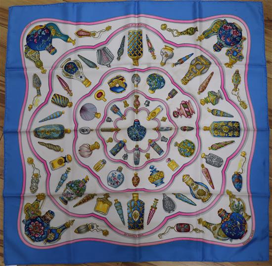 Four Hermes silk scarves, Quimporte le Flacon, Hola Flamenca, Les Ballets Russes and Etriers